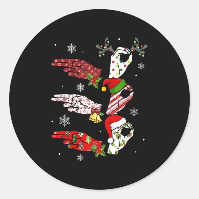 Ho Ho Asl Sign Language Deaf Pride Family Pajamas Runder Aufkleber (Vorderseite)