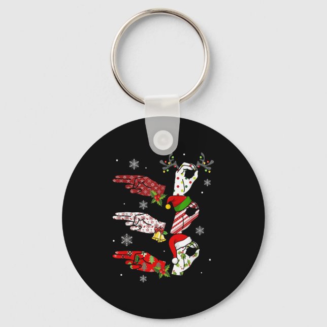 Ho Ho Asl Sign Language Deaf Pride Family Pajamas Schlüsselanhänger (Vorderseite)