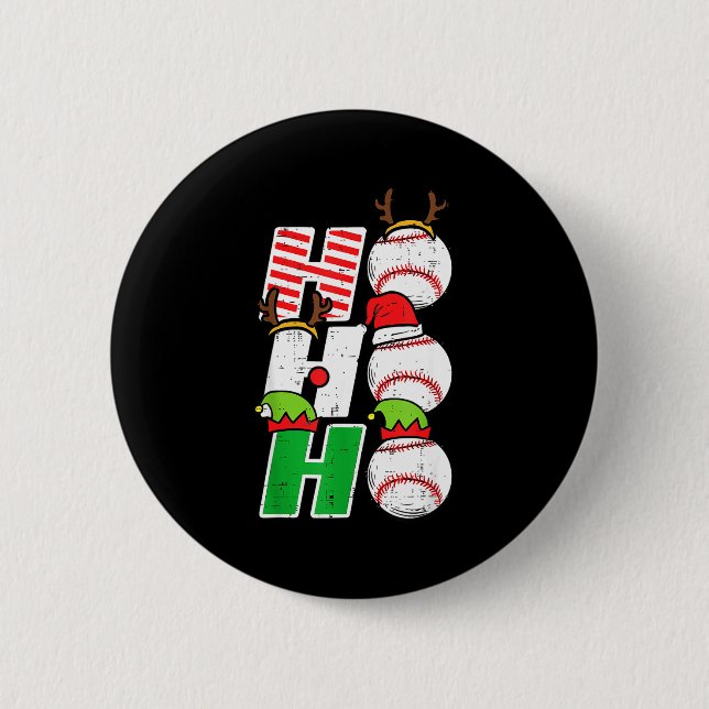 Ho Ho Baseball Elf Candy Cane Funny Christmas Srt  Button (Vorderseite)
