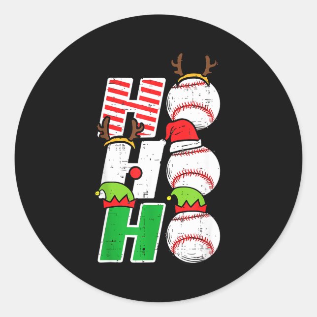 Ho Ho Baseball Elf Candy Cane Funny Christmas Srt  Runder Aufkleber (Vorderseite)