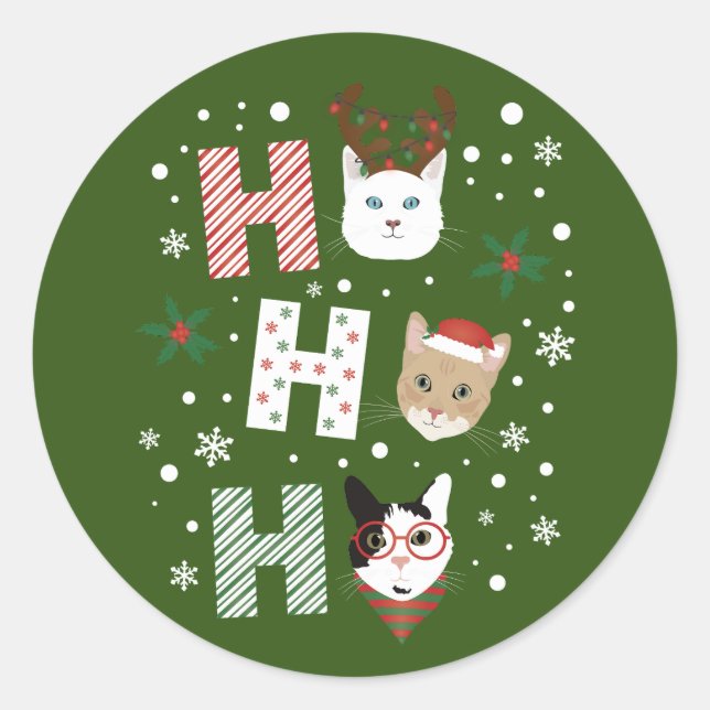 Ho Ho Cats Frohe Weihnachten Runder Aufkleber (Vorderseite)