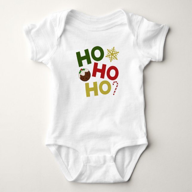 HO HO+Christmas Pudding, Candy, Snowflake Baby Strampler (Vorderseite)