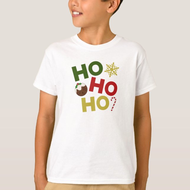 HO HO+Christmas Pudding, Candy, Snowflake T-Shirt (Vorderseite)