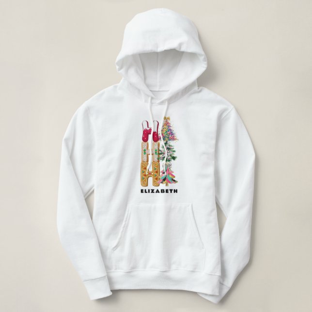 Ho Ho Glitzer Coquette Christmas Black & White Hoodie (Design vorne)