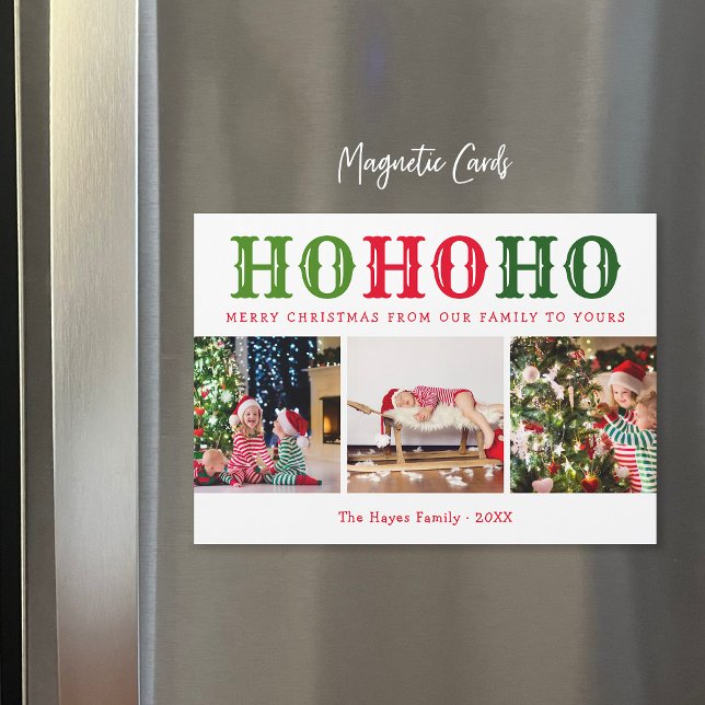 Ho Ho Ho | 3 FotoCollage Magnetic Holiday Card Magnetkarte (Von Creator hochgeladen)