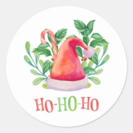 Ho Ho Ho. Aquarellfarbene Blumenweihnachtszeit. Sa Runder Aufkleber