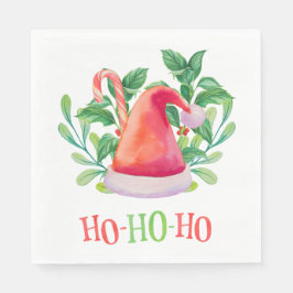 Ho Ho Ho. Aquarellfarbene Blumenweihnachtszeit. Sa Serviette