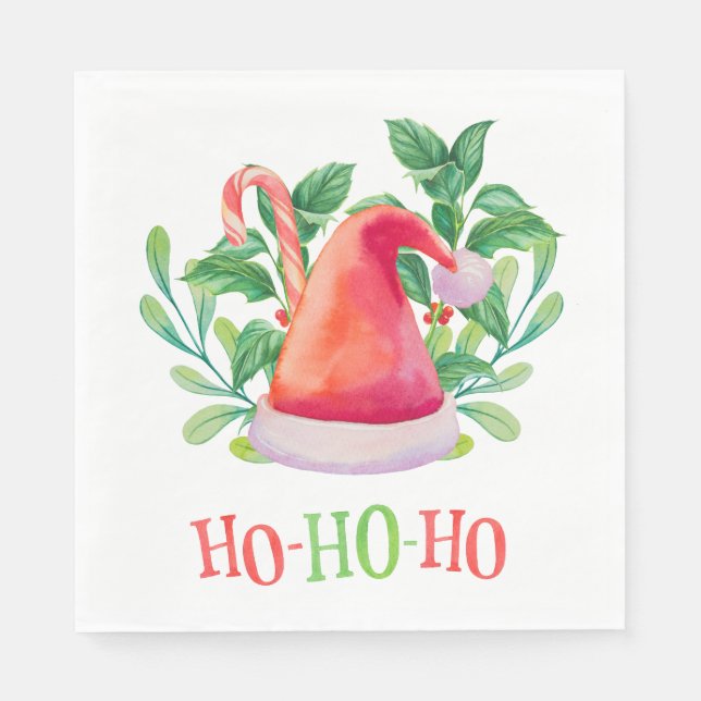 Ho Ho Ho. Aquarellfarbene Blumenweihnachtszeit. Sa Serviette (Vorderseite)