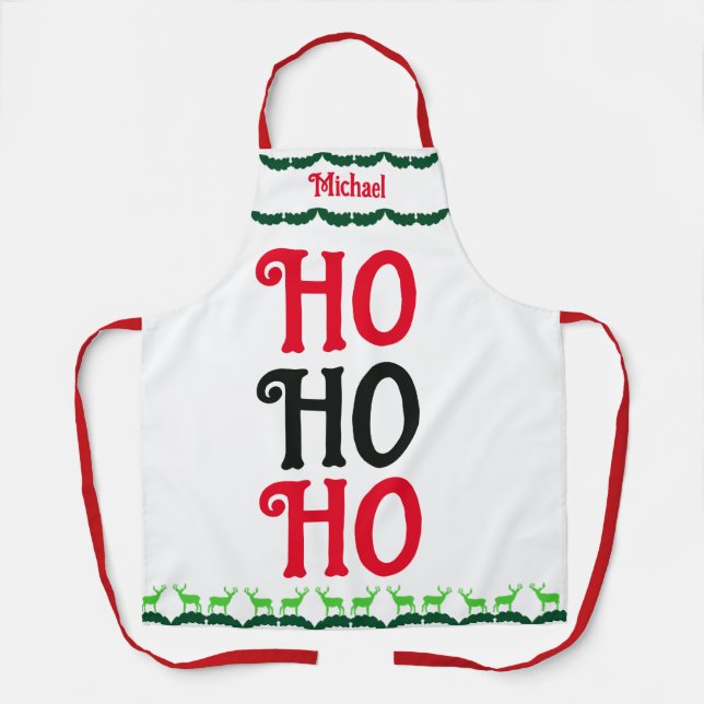 Ho Ho Ho | Benutzerdefinierter Name des Koch Weihn Schürze (Vorderseite)