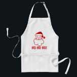 Ho Ho Ho Christmas aprons with funny Santa Claus. Schürze<br><div class="desc">Ho Ho Ho Christmas aprons with funny Santa Claus cartoon icon. Cute gift idea for the chef cook during the holidays or x-mas BBQ in the summer. Customizable text. Christmas in July accessories. White kitchen apron for men and women.</div>