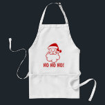 Ho Ho Ho Christmas aprons with funny Santa Claus. Schürze<br><div class="desc">Ho Ho Ho Christmas aprons with funny Santa Claus cartoon icon. Cute gift idea for the chef cook during the holidays or x-mas BBQ in the summer. Customizable text. Christmas in July accessories. White kitchen apron for men and women.</div>