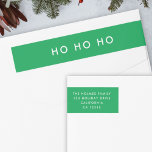 Ho Ho Ho | Christmas Bright Green Rücksendeadresse<br><div class="desc">Einfache, stilvolle "Ho Ho Ho"-Umhüllung in Grün mit einer modernen, minimalistischen Typografie in Weiß, die leicht mit Ihrem eigenen Gruß, Familiennamen & Adresse personalisiert werden kann, um mit unserem passenden Urlaubskarten-Sortiment zu paaren!</div>