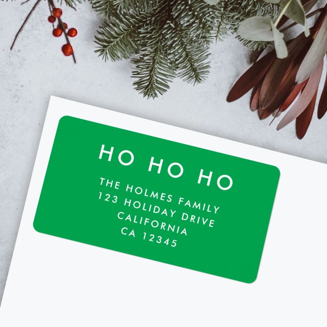 Ho Ho Ho | Christmas Bright Green Rücksendeadresse Adressaufkleber (Modern bright green “Ho Ho Ho” return address label by Guava for your festive mail)