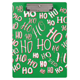 HO HO HO Christmas text pattern white green red Klemmbrett