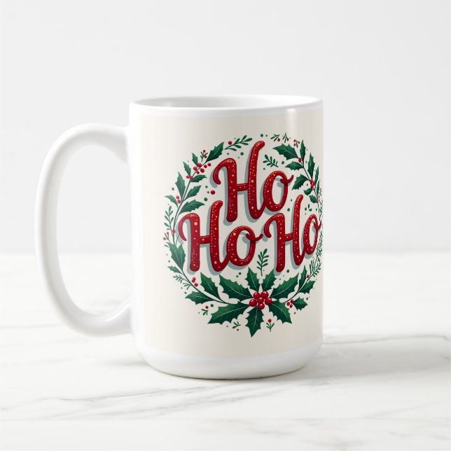 Ho Ho Ho Christmas Wreath Typography Design Kaffeetasse (Links)