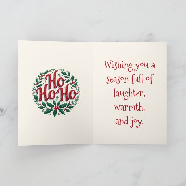 Ho Ho Ho Christmas Wreath Typography Design Karte (Innenseite)