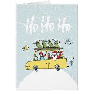 Ho Ho Ho/ Drôle Père Noël & Voiture Illustration d
