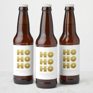 Ho Ho Ho   Einfache Weihnachten - Weiß und Gold Bierflaschenetikett