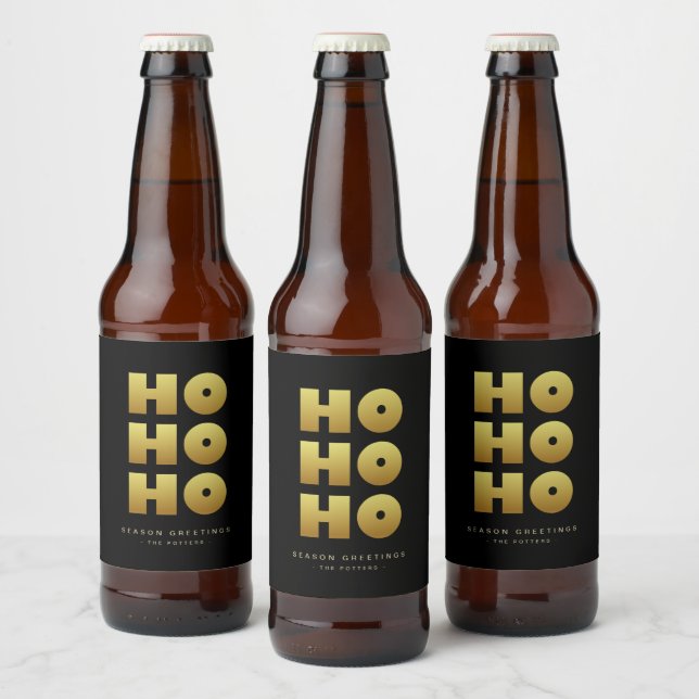 Ho Ho Ho | Einfaches Weihnachts-Black & Gold-Bierb Bierflaschenetikett (Flaschen)