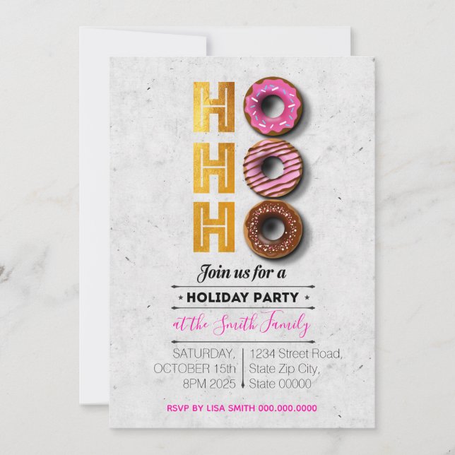 HO! HO! HO! Ferien-Donuts-Party Einladung (Vorderseite)
