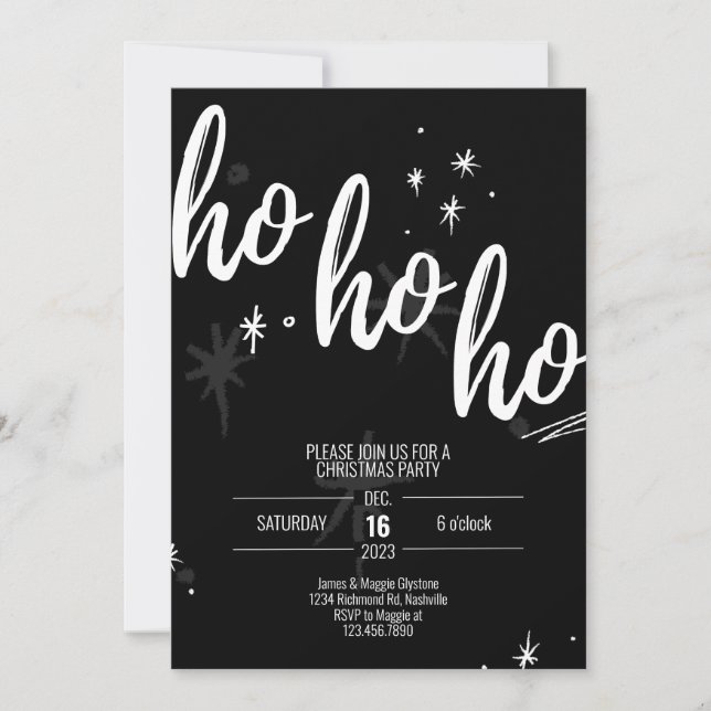 Ho Ho Ho Fête de Noël Invitation Black moderne (Devant)
