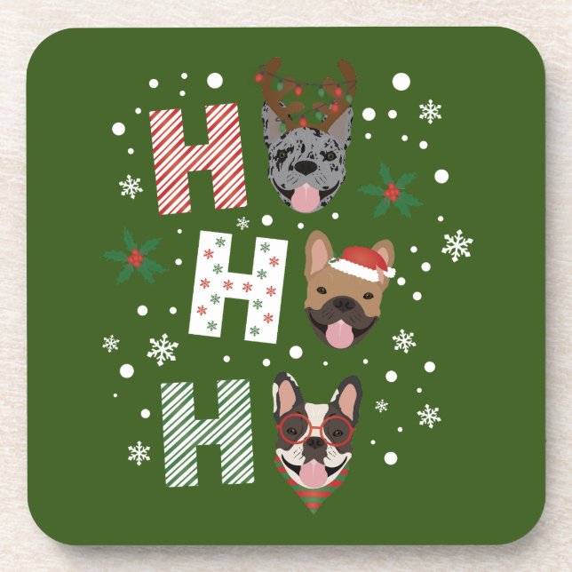 Ho Ho Ho French Bulldog Frohe Weihnachten Getränkeuntersetzer (Vorderseite)
