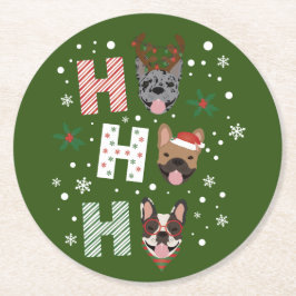 Ho Ho Ho French Bulldog Frohe Weihnachten Runder Pappuntersetzer