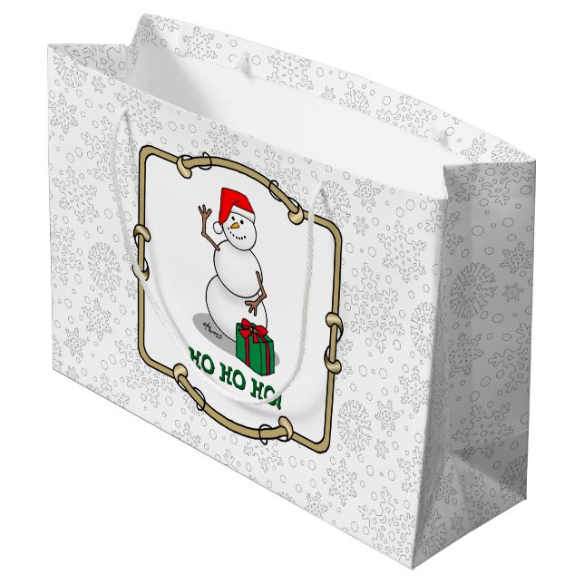 Ho Ho Ho Frohe Weihnachten Weihnachtsmann Niedlich Große Geschenktüte (Rückseite Schrägansicht)
