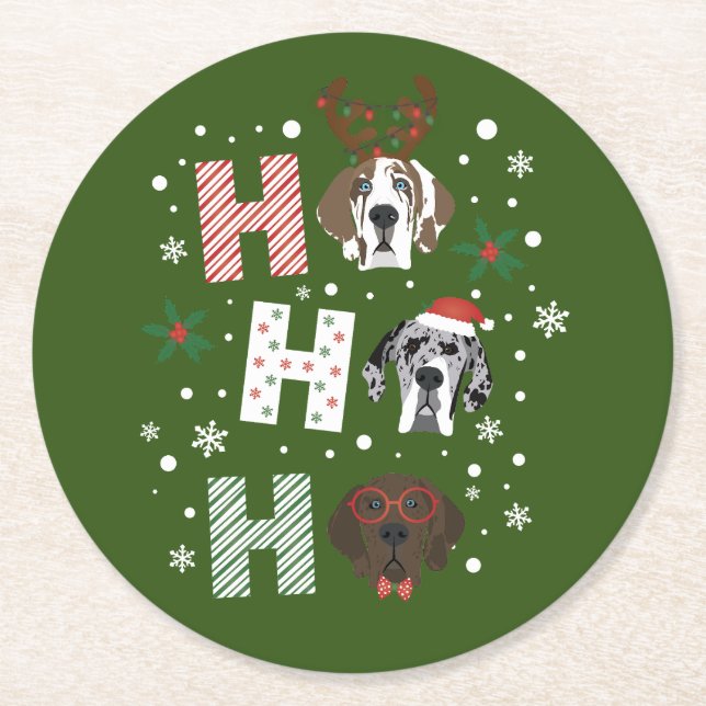 Ho Ho Ho Great Dane Frohe Weihnachten Runder Pappuntersetzer (Vorderseite)