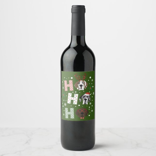Ho Ho Ho Great Dane Frohe Weihnachten Weinetikett (Vorderseite)