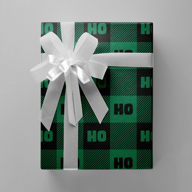 Ho Ho Ho Green Black Chic Christmas Buffalo Plaid Geschenkpapier (Ho Ho Ho Green Black Chic Christmas Buffalo Plaid Wrapping Paper)