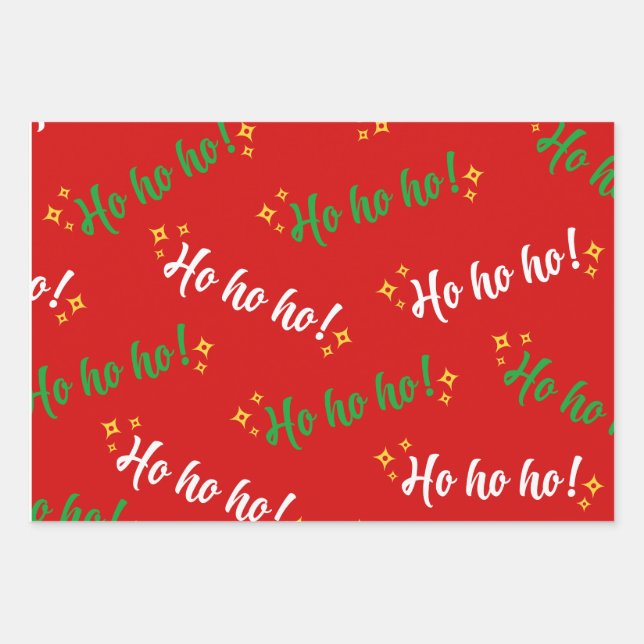 Ho Ho Ho Green Red White Yellow Geschenkpapier Set (Vorderseite)