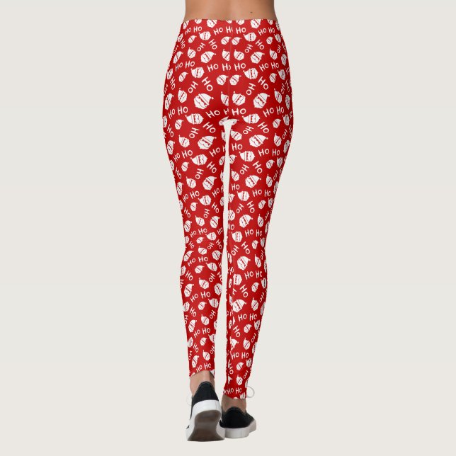 Ho Ho Ho Ho White & Red Santa Face Pattern Long Leggings (Rückseite)