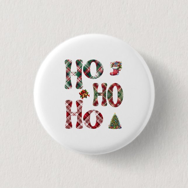 Ho Ho Ho Kariert Weihnachten Button (Vorderseite)