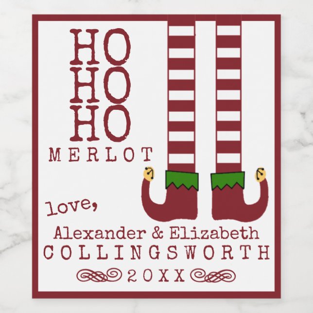 Ho Ho Ho Merlot Étiquette de vin de Noël Personnal (Étiquettes simples)