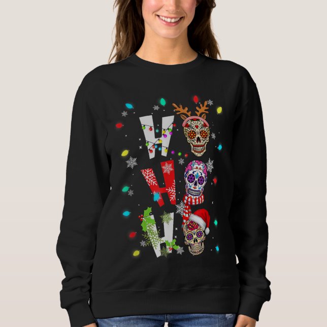 HO HO HO Mexikanische Schädel Weihnachtsmannmütze  Sweatshirt (Vorderseite)