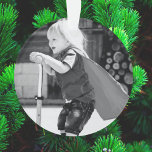 Ho Ho Ho | Minimalistisch Clean Simple Christmas F Ornament<br><div class="desc">Einfache, stilvolle Weihnachtsschmuck "Ho Ho Ho" in einfarbigen Schwarz-Weiß-Tönen mit moderner minimalistischer Typografie in Schwarzschwarz, die sich leicht mit Ihrem eigenen Gruß, Familienname & Jahr für eine angesagte Festsaison personalisiert machen! Die Karte zeigt ein Beispielbild eines bezaubernden kleinen Jungen, der auf einem Roller reitet und imaginäre Superheld spielt. Er hat...</div>