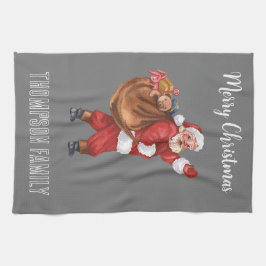 Ho ho ho Mit Monogramm Schöner Familienname Santa  Geschirrtuch