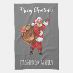 Ho ho ho Mit Monogramm Schöner Familienname Santa  Geschirrtuch
