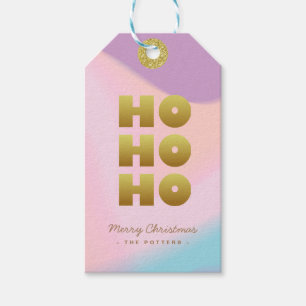 Ho Ho Ho Pastell Pink Gradient & Gold Weihnachte Geschenkanhänger