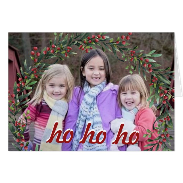 Ho Ho Ho - Photo Enfant - Joyeuse carte de Noël (Devant Horizontal)