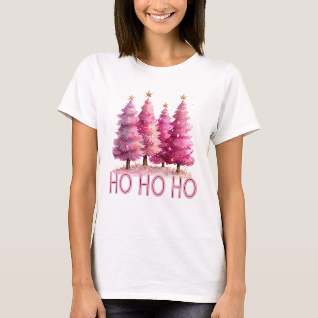 Ho Ho Ho Pink Weihnachtsbaum T-Shirt (Vorderseite)