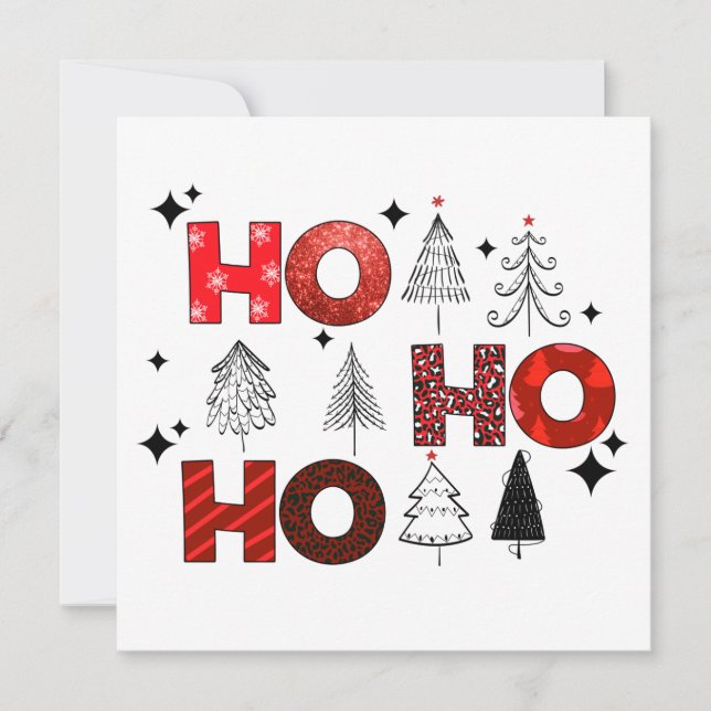 Ho Ho Ho Red Christmas Trees Carte de vacances hiv (Devant)