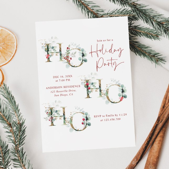 Ho Ho Ho Red Green Modern Holiday Party Invitation (Créateur téléchargé)