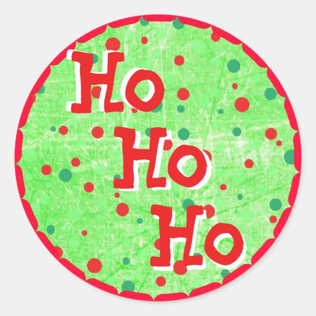 Ho Ho Ho Red & Green Weihnachtsaufkleber Runder Aufkleber (Vorderseite)