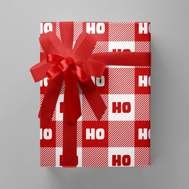 Ho Ho Ho Red & White Chic Christmas Buffalo Plaid Geschenkpapier (Ho Ho Ho Red & White Chic Christmas Buffalo Plaid Wrapping Paper)
