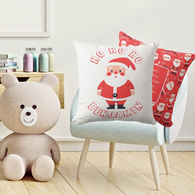 Ho Ho Ho Santa Boys Name Red Kissen (Front And Back - Kids Playroom)