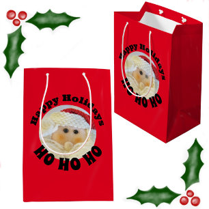 Ho Ho Ho Santa Claus Gesicht Niedlichen Roten Weih Mittlere Geschenktüte