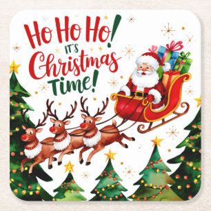 Ho Ho Ho Santa Claus Weihnachten Rechteckiger Pappuntersetzer