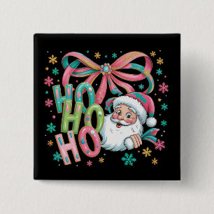 Ho Ho Ho Santa Coquette Schleife Retro Weihnachtsf Button